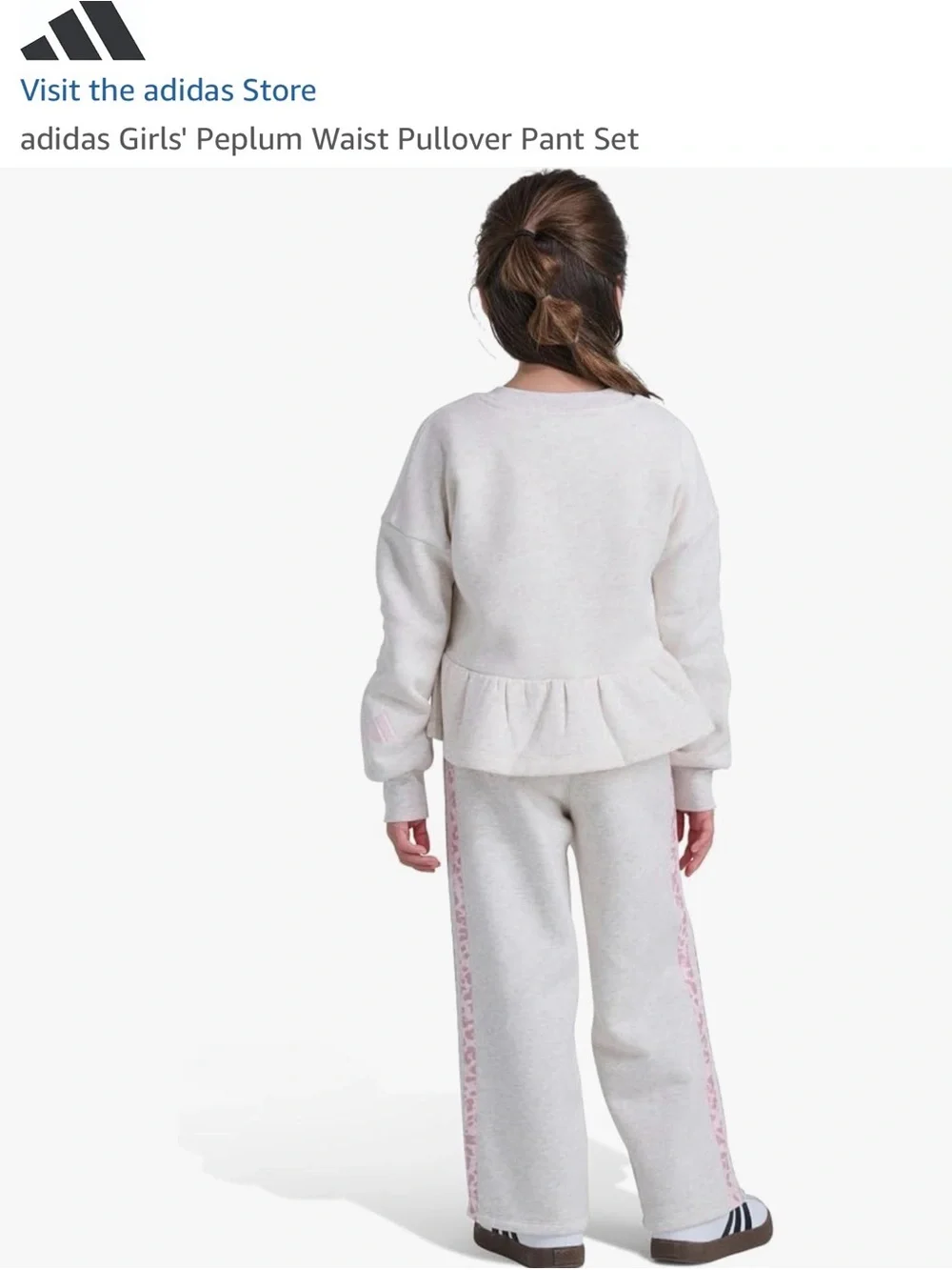 adidas Cream and Pink Girls' Peplum Pullover Pajama Set